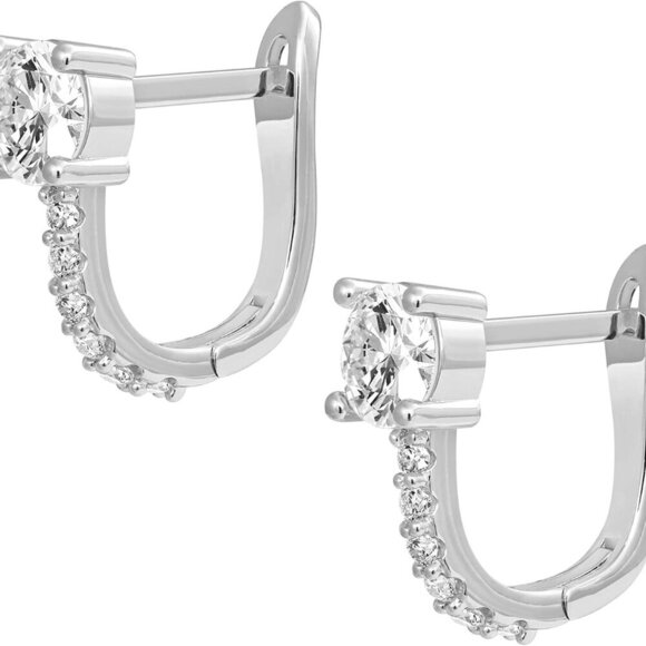 14K Gold Plated Cubic Zirconia Huggie Earrings - Small Hoop for Everyday Glam - Picture 3 of 5